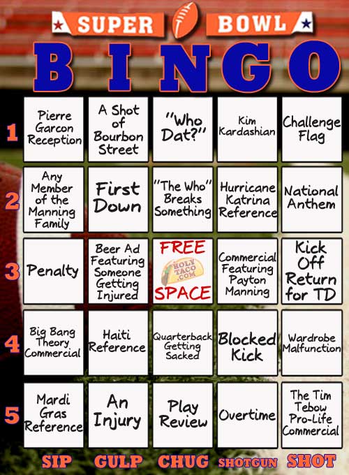 super bowl bingo